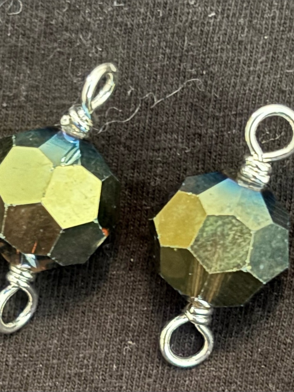 Faceted Glass Bead Connector Pair in oil slick